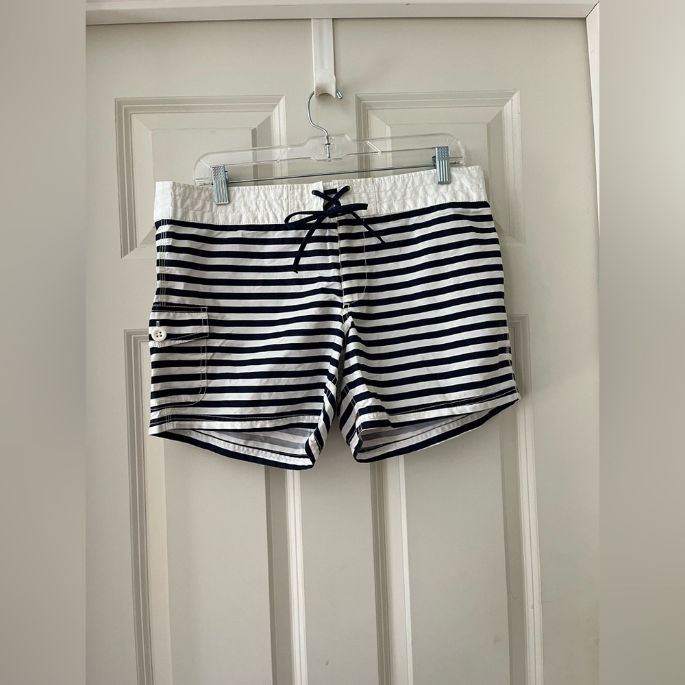 Women’s NWT Navy & White striped board shorts swimsuit cover up size 8